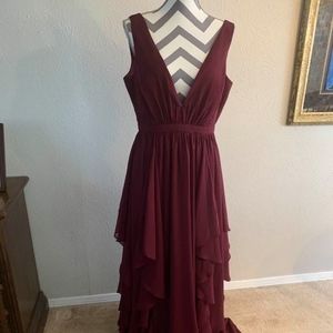 NWT ModCloth Burgundy Ruffled Evening Dress Sz. L